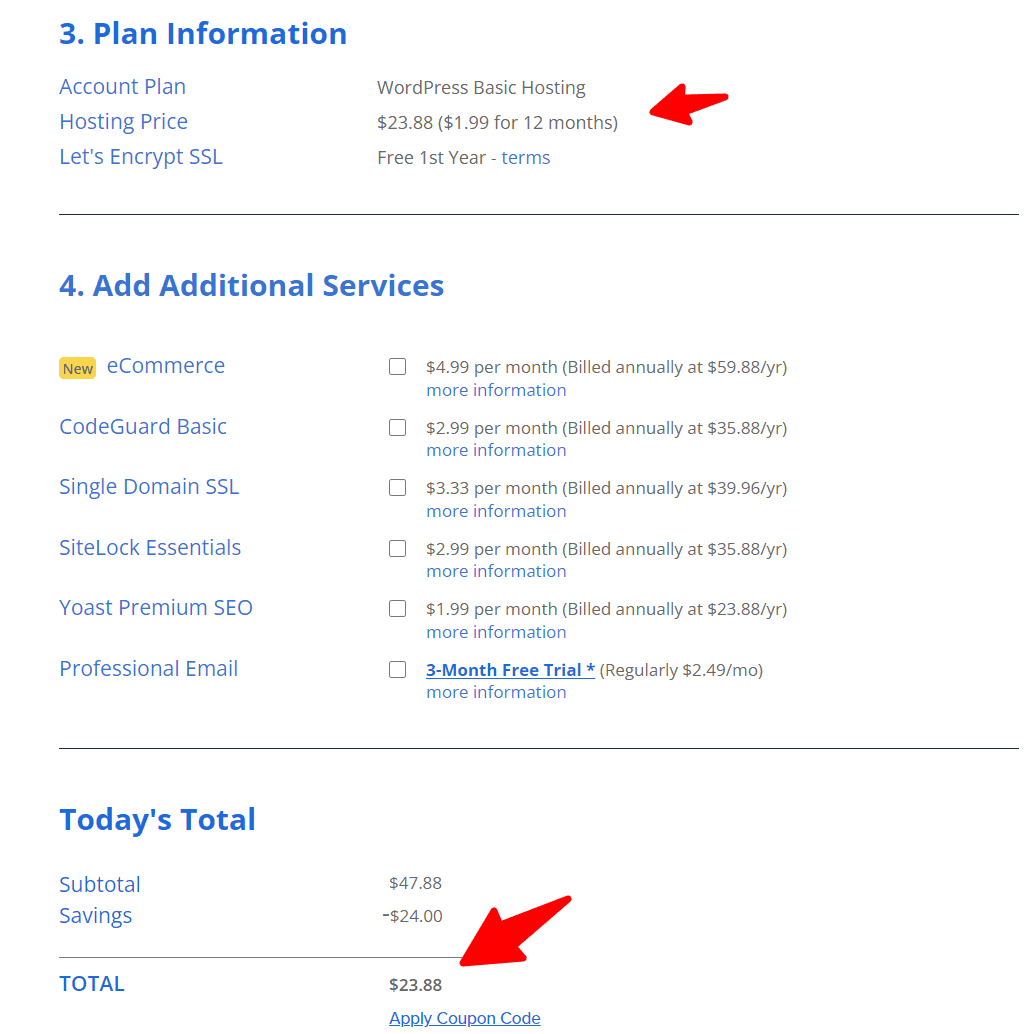 bluehost final pricing